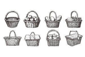 wicker baskets empy and with food, an Object Illustration by Stock-Smart-Start