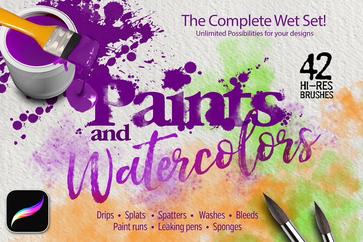 42 Paint & Watercolor Brushes, a Brush Add-On by potterDesigns (Photo 1 of 5)