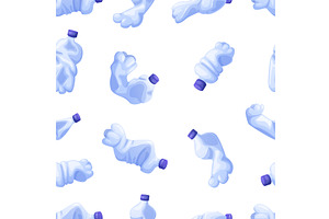 Plastic waste seamless pattern, an Illustration by LadadikArt