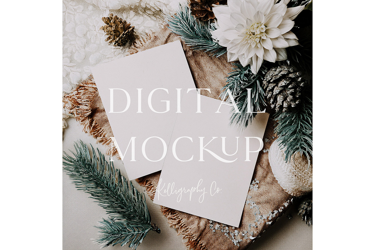 Holiday Photo Card Scene Mockup, a Mockup by Kelligraphy Co. (Photo 1 of 2)
