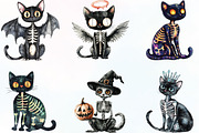Skeleton Black Cat Clipart, an Illustration by CraftArtStudio (Thumbnail 2 of 6)
