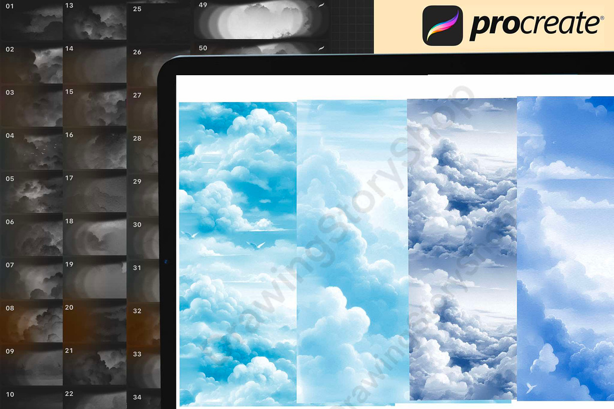 100Cloud Procreate brush,sky texture, a Brush Add-On by DrawingStoryShop