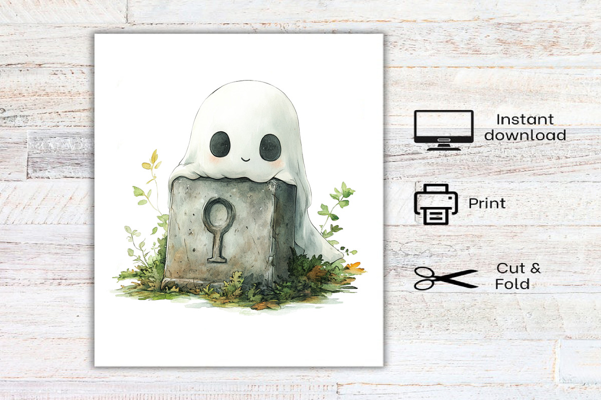 Watercolor Chibi Ghost Clipart, an Illustration by Canvas Craft (Photo 7 of 7)