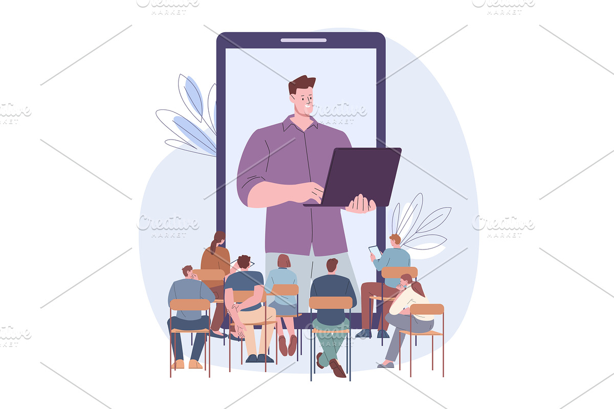 Online study. Student group sitting, a Person Illustration by Valerie Bodnar