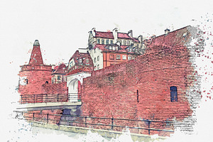 Watercolor Sketch. Historic Warsaw