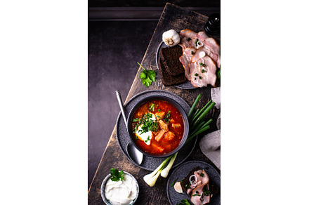 Traditional Ukrainian borsch with