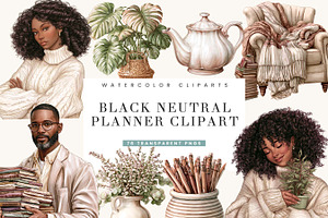 Black Neutral Planner Clipart Bundle