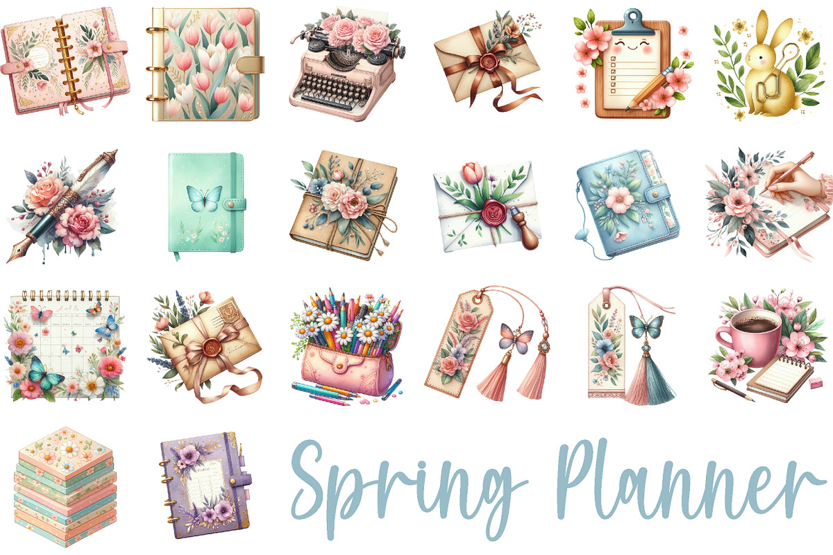 Watercolor Spring Planner Clipart, an Illustration by Sublimation Artist (Photo 2 of 6)