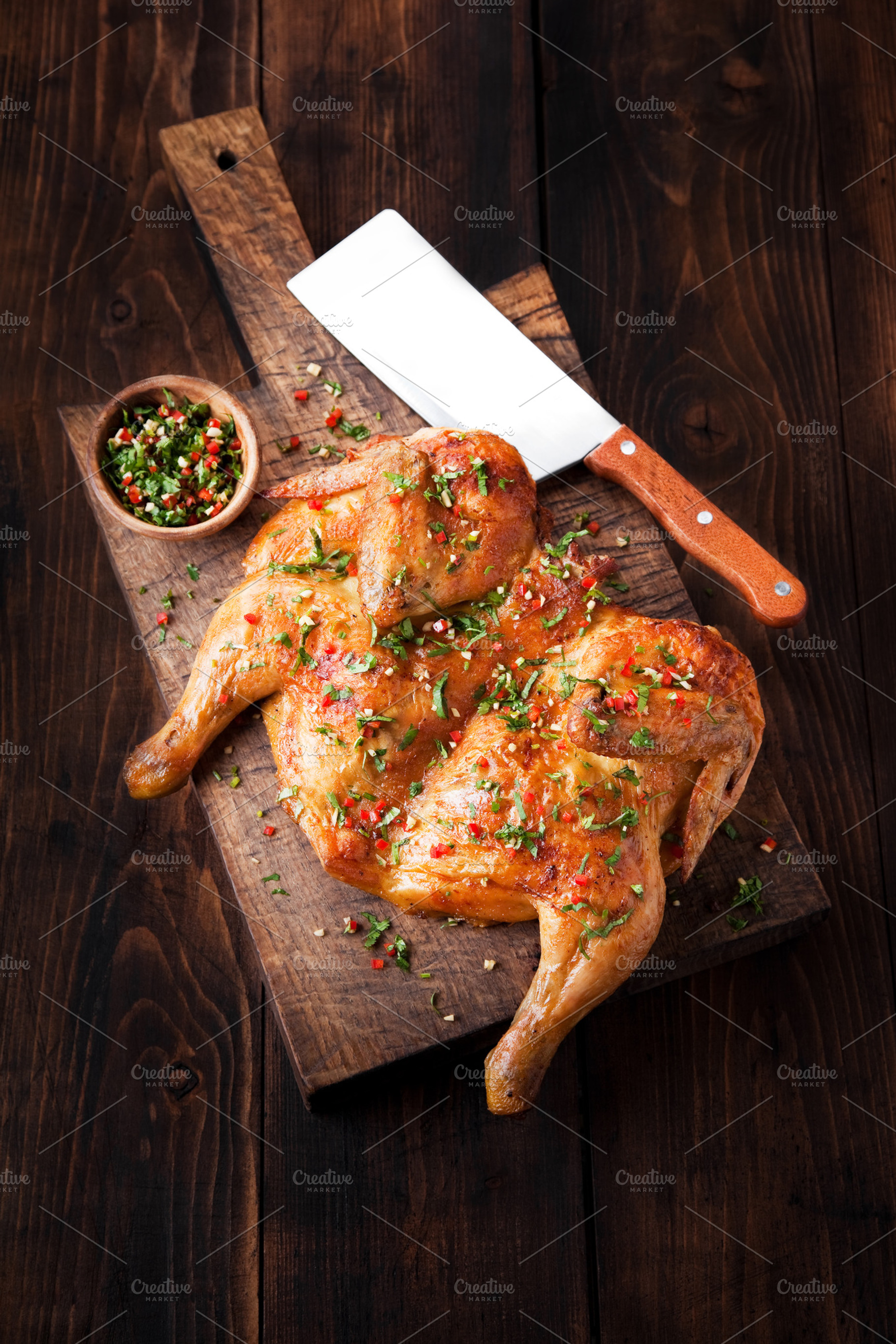 Grilled fried roast chicken tobacco, a Food & Drink Photo by Y. A. Photo