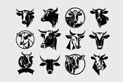 Black cow, bull logo design template, a Solid Icon by Irena Matiash shop (Thumbnail 2 of 2)