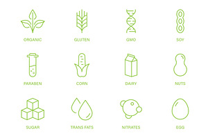 GMO, Dairy, Sugar, Gluten, Nuts, a Food Illustration by Vector Creator