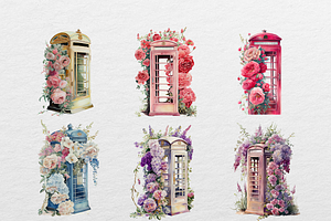 Floral British Phonebooth Clipart