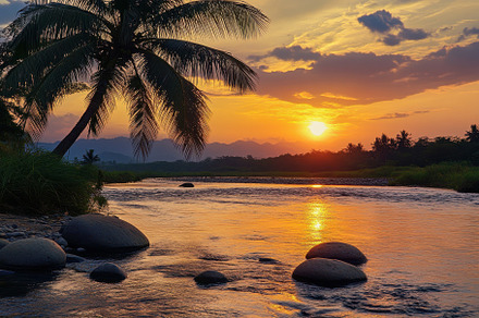 Breathtaking sunset over a calm rive, a Photo by Iftikhar Alam