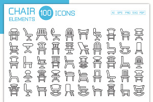 100 Chair and Sofa Icons Set, an Outline Icon by Designfour