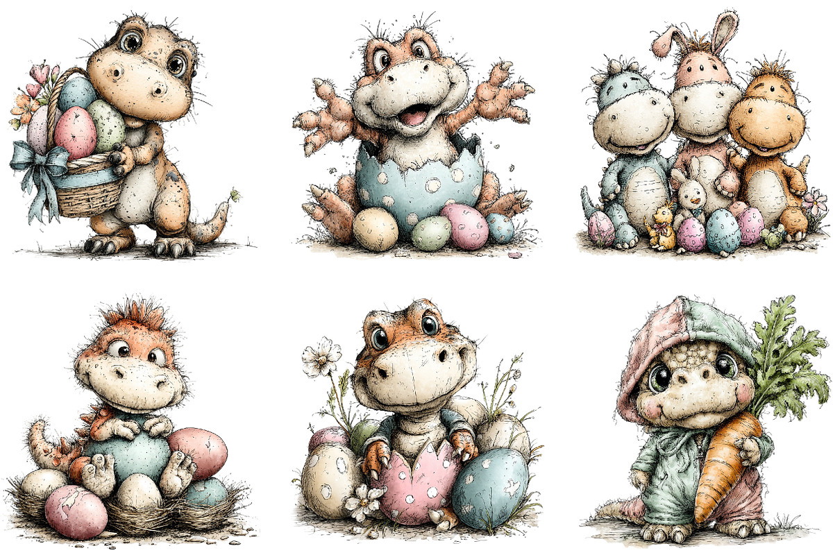 Watercolor Easter Dinosaur Clipart, an Illustration by Sublimation Artist (Photo 5 of 7)