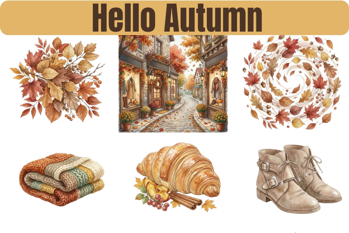 Hello Autumn Watercolor Clipart, a Seasonal Illustration by Tanya Kart (Photo 15 of 17)