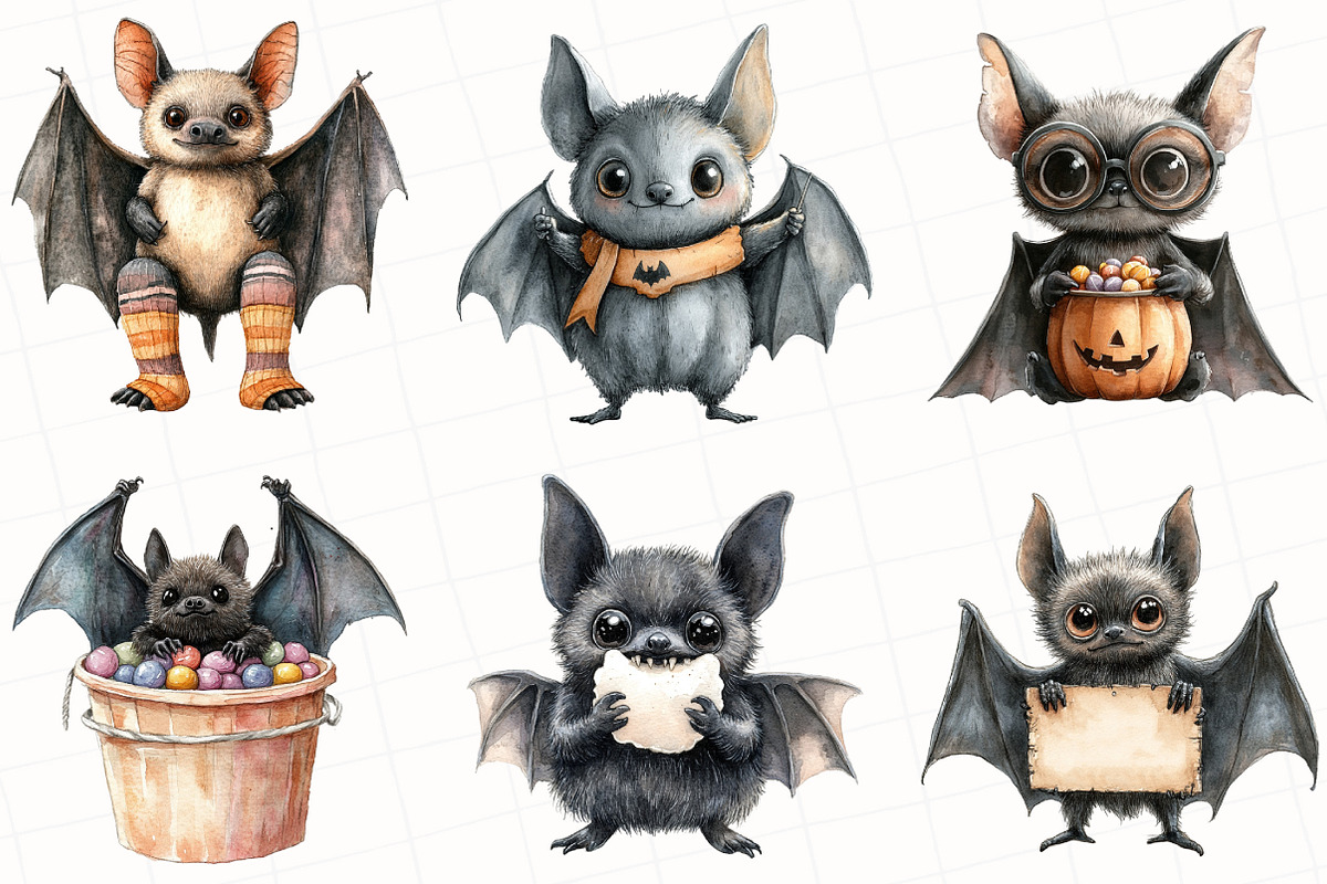 Halloween Quirky Funny Bats Clipart, an Illustration by OK Design (Photo 4 of 5)