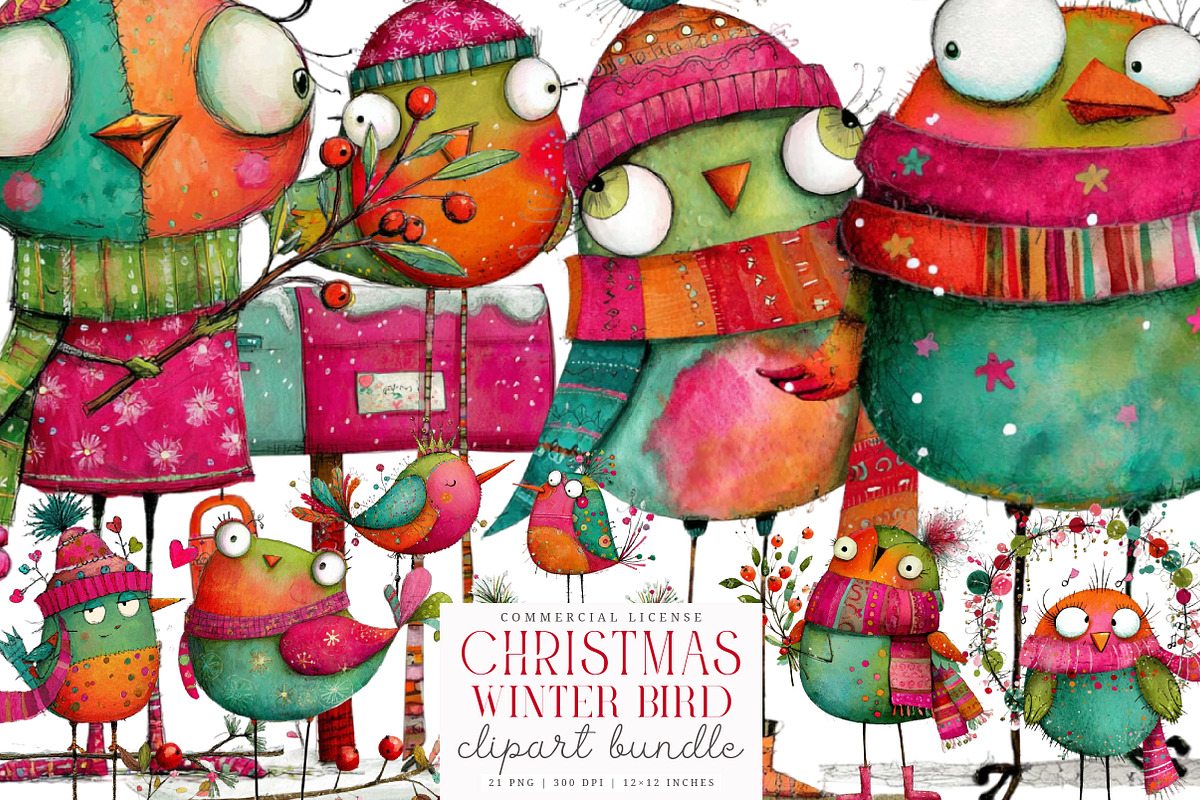 Whimsical Winter Bird Clipart, an Illustration by SinaCreation (Photo 1 of 7)