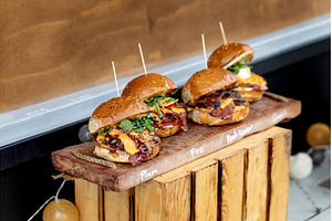 Gourmet Sliders on Wooden Serving, a Food & Drink Photo by Natasha Breen