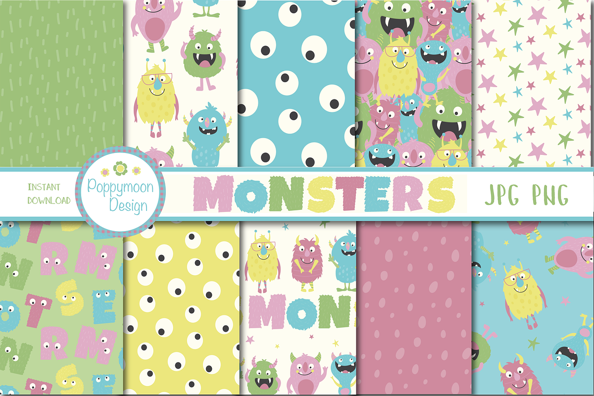 Monsters paper, a Pattern Graphic by Poppymoondesign (Photo 1 of 3)