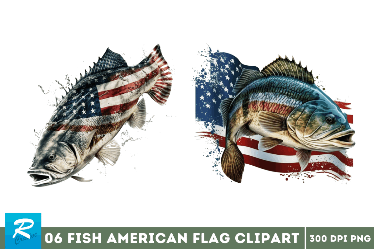 Fish American Flag Sublimation Clipa, an Object Graphic by Regulrcrative (Photo 2 of 7)