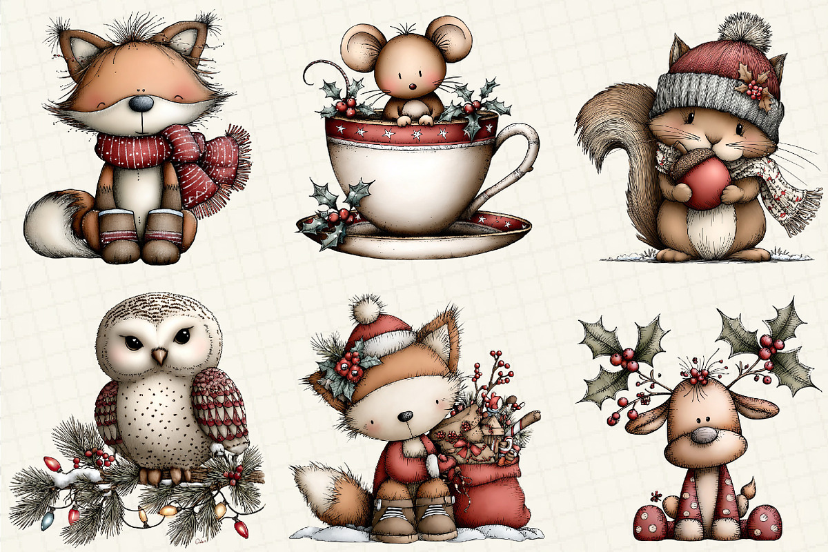 Christmas Woodland Animals Clipart, an Illustration by DreamCafeArt (Photo 5 of 8)