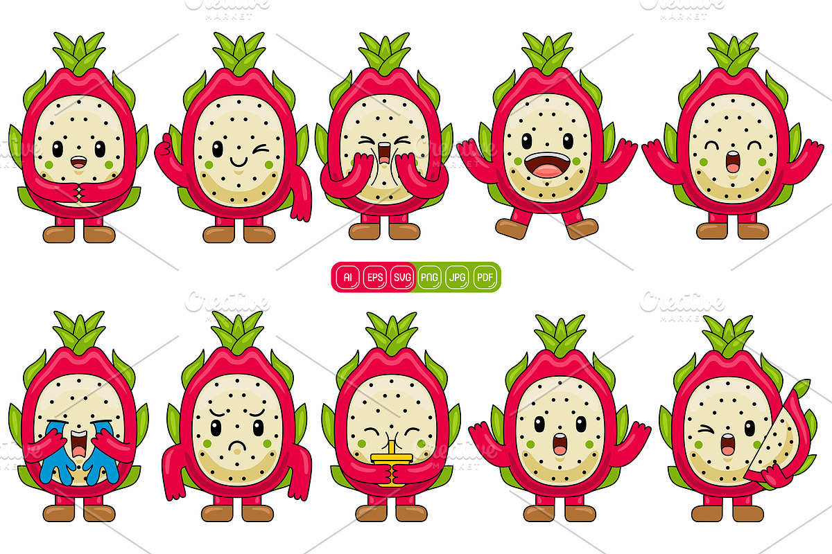 Dragon Fruit Mascot Vector Pack, a Food Illustration by MEDZ (Photo 1 of 4)