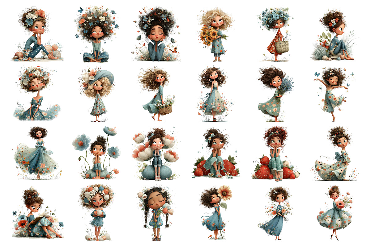 Whimsical Summer Girls Clipart, a Seasonal Illustration by Daily.Designs (Photo 2 of 4)