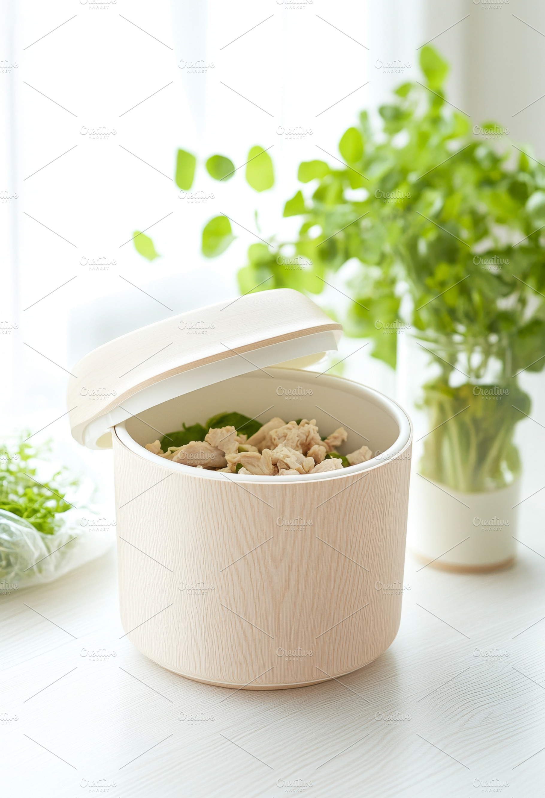 Food waste bin filled with chicken b, a Photo by Dvoevnore photos