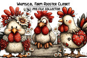 Whimsical Farm Rooster Clipart, an Illustration by Dream Creation (Thumbnail 1 of 4)