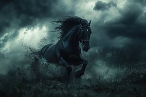 Majestic Black Stallion Runs Through, an Animal Photo by Pixeness Studio