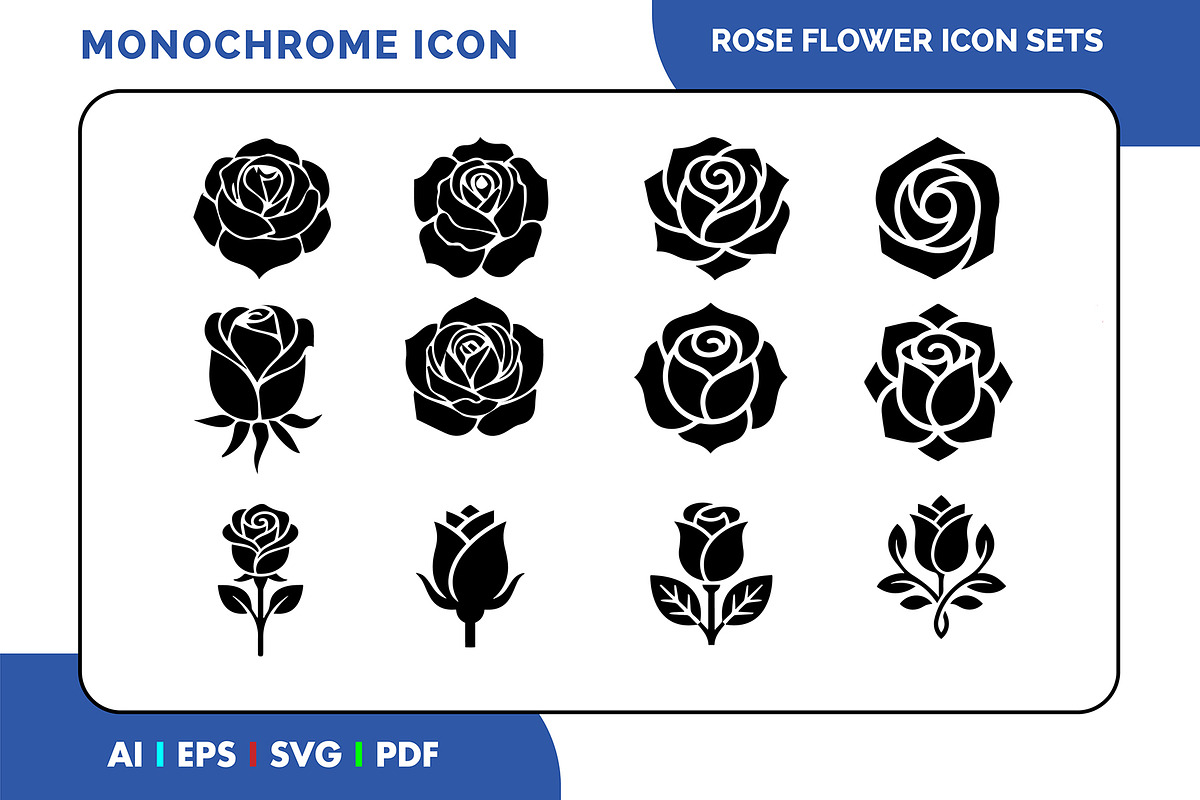 Rose Flower Solid Icon Set, a Solid Icon by Fontmine Studio (Photo 1 of 3)