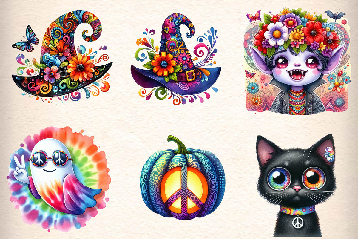 Groovy Halloween Clipart Sublimation, an Illustration by CreationArt (Photo 4 of 5)