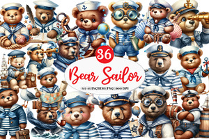 Bear Sailor Clipart,Nautical Clipart, an Illustration by Watercolor design