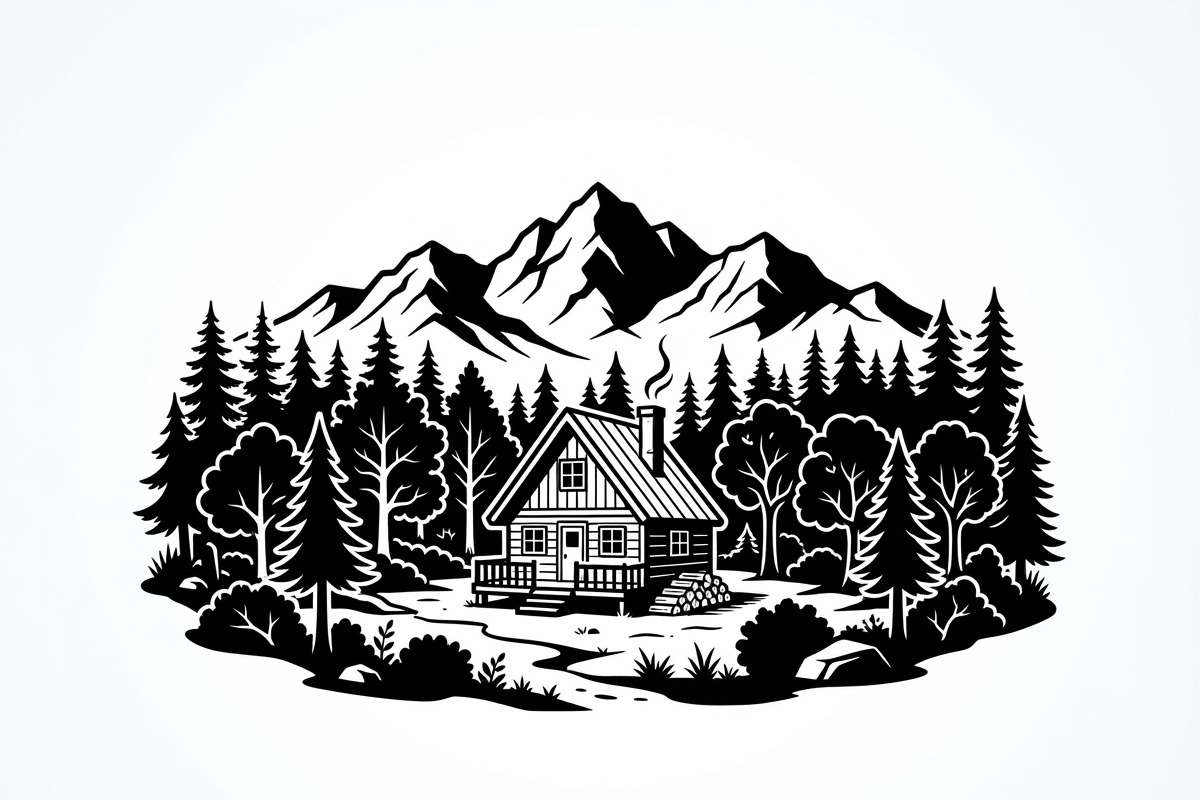 50 Forest Cabin Landscape Silhouette, an Empty State Illustration by Amazin_art (Photo 19 of 38)