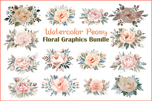 Watercolor Peony Floral Clipart Bund, a Graphic by Creativeshirt