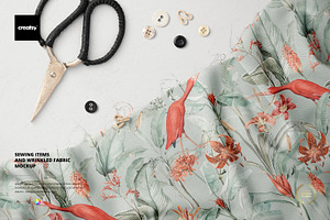 Sewing Items Wrinkled Fabric Mockup