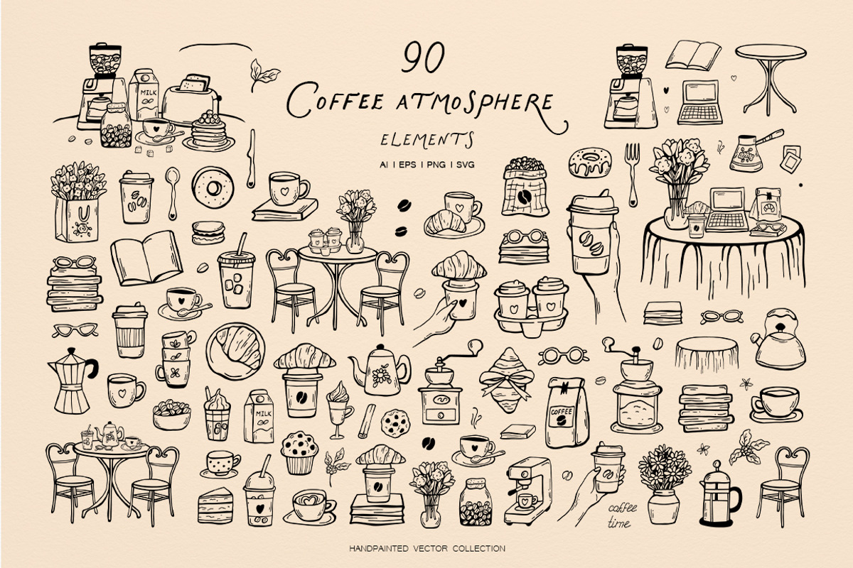 Coffee And Bakery Only Whimsical Set, a Food Illustration by ViktoriyaD (Photo 4 of 14)