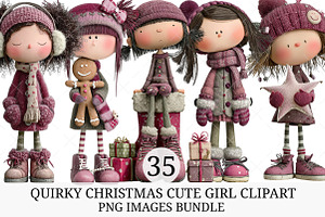 Quirky Christmas Cute Girl Clipart, an Illustration by Craft Nest