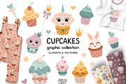 Cupcakes clipart & patterns, a Food Illustration by JulzaArt (Thumbnail 1 of 9)