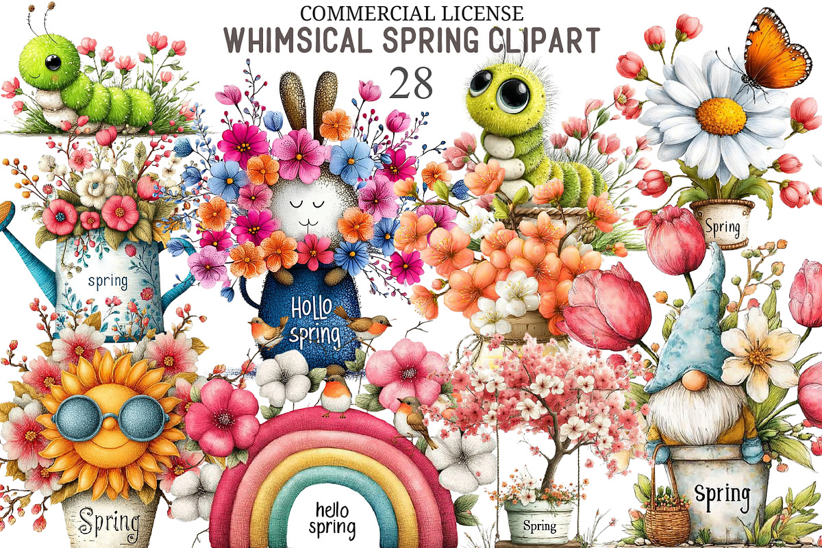 Whimsical Spring Clipart, an Illustration by designcity5 (Photo 1 of 5)