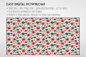 20 Seamless Poppy Flowers Patterns