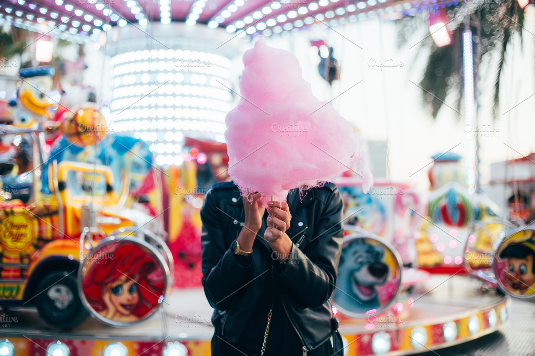 Pretty woman with cotton candy containing person, summer, and food, a Food & Drink Photo by DeRepente
