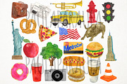 Watercolor New York Clipart, America, an Illustration by Paulaparaula (Thumbnail 2 of 3)