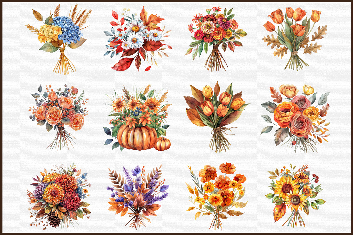 Autumn Florals, Fall Bouquet Set, an Illustration by Sublimation Artist (Photo 3 of 6)