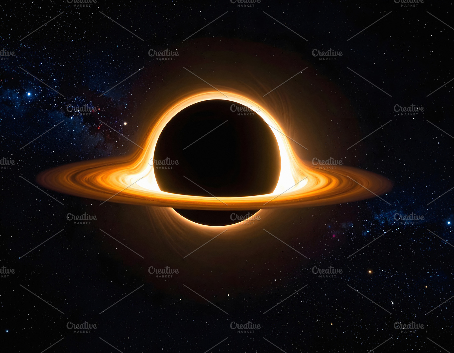 Black hole glowing with bright golden rings in deep space, a Technology Photo by GoodGoods