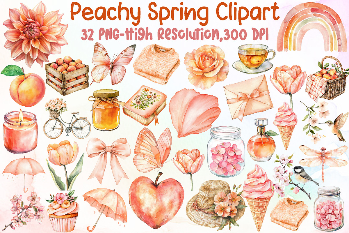 Peachy Spring Clipart, an Illustration by Sublimation Artist (Photo 1 of 6)