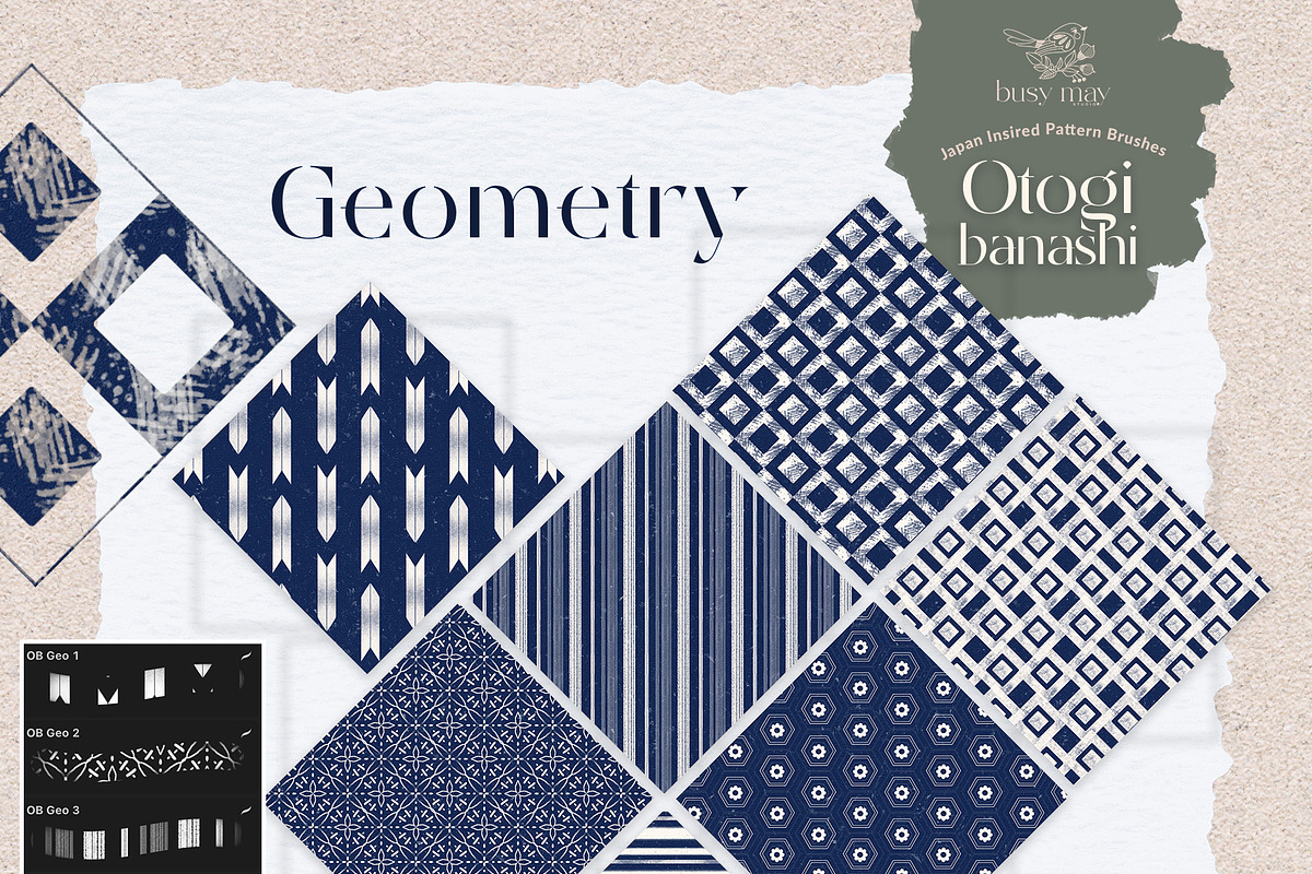 Pattern Brushes Procreate Japan, a Brush Add-On by Busy May Studio