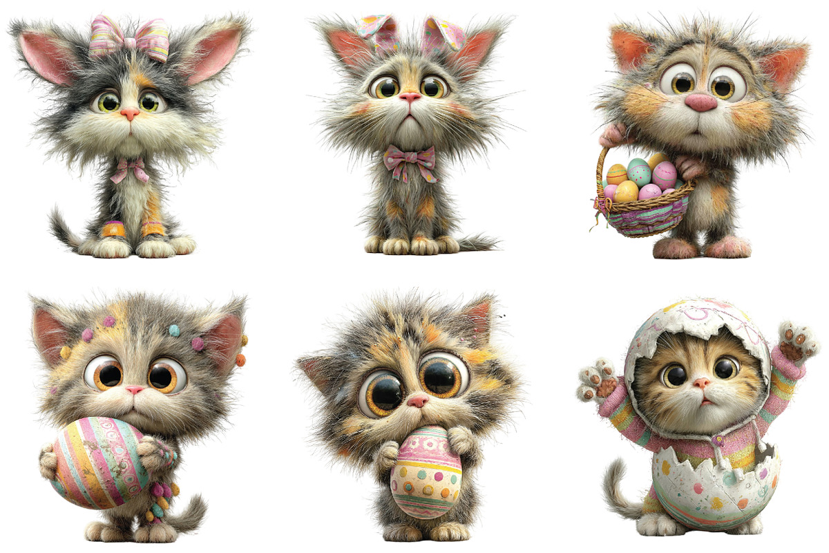 Whimsical Easter Cats Clipart, an Illustration by CraftArtStudio (Photo 4 of 6)