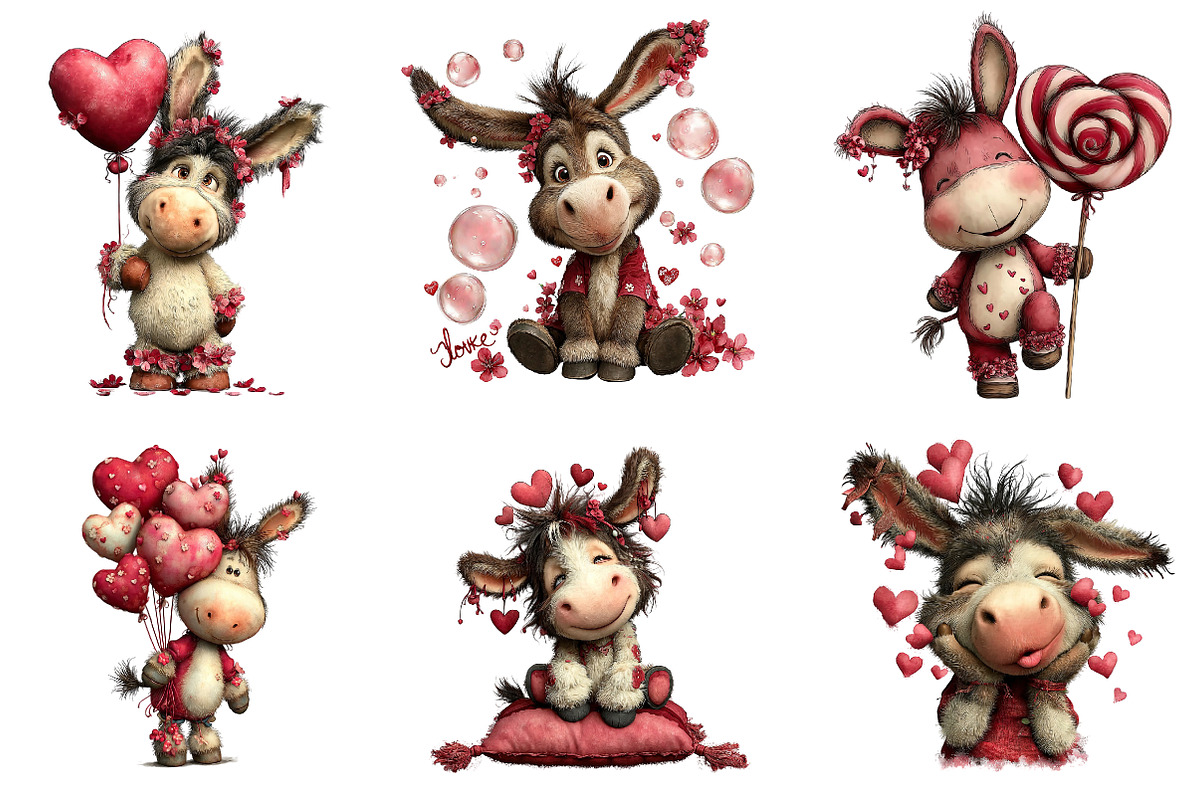 Whimsical Valentine Donkey Clipart, an Illustration by CreationArt (Photo 2 of 6)